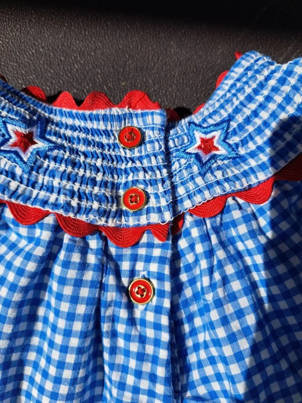 Cynthia Rowley Toddler Girls Blue Gingham Smocked Dress Red Star Embroidery 2T - Picture 8 of 9